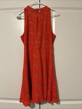 love FiRE Coral-Orange Floral Lace Dress